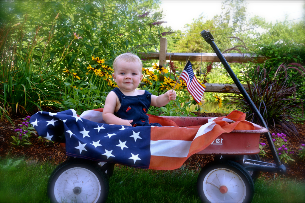 bebê com a bandeira dos Estados Unidos